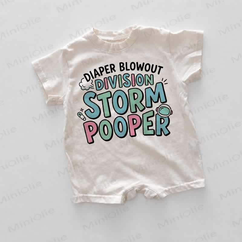 DIAPER BLOWOUT DIVISION STORM POOPER Baby White Slogan Romper - White - 18-24M - image 1