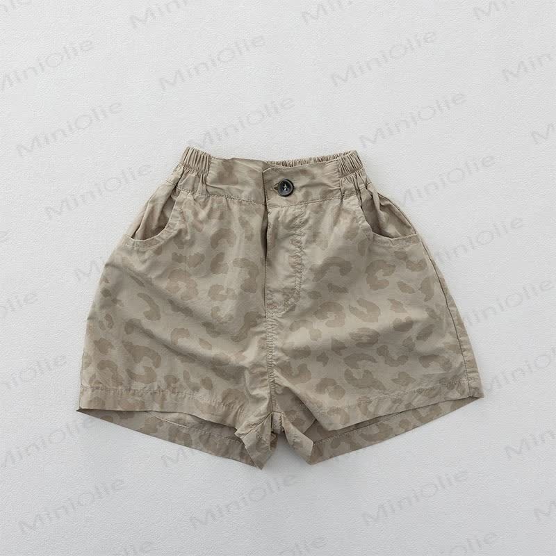 Toddler Solid Color Leopard Print Elastic Waist Shorts - Khaki - 6-7T - image 2