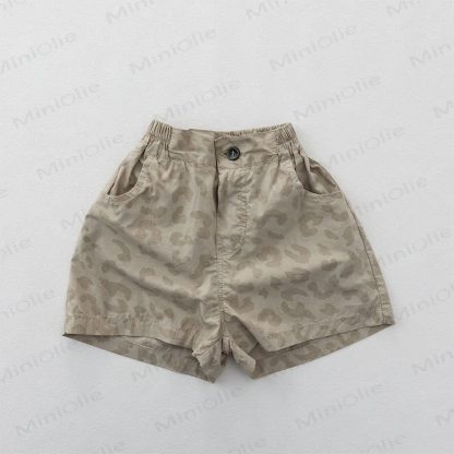 Toddler Solid Color Leopard Print Elastic Waist Shorts - Khaki - 6-7T - image 2