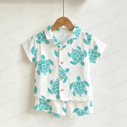 Baby Toddler Turtle Shirt and Shorts 2-piece Set - White - 3-5T - image 1