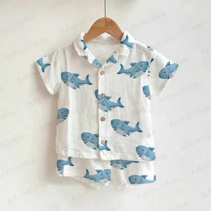 Baby Toddler Shark Print Shirt and Shorts 2-piece Set - White - 3-5T - image 1