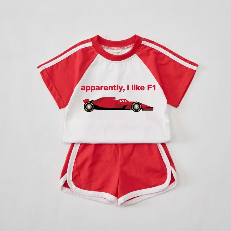 APPARENTLY, I LIKE F1 Baby Red Tee and Shorts Set - Red - 2-3T - image 1