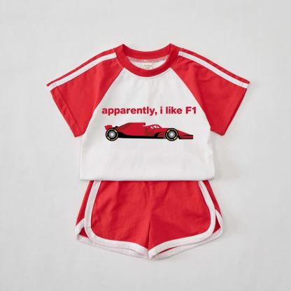 APPARENTLY, I LIKE F1 Baby Red Tee and Shorts Set - Red - 2-3T - image 1