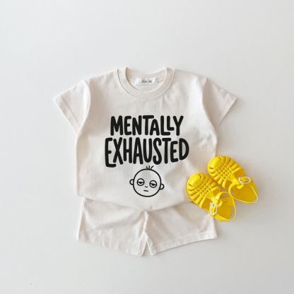 MENTALLY EXHAUSTED Baby Slogan White 2-piece Set - White - 18-24M - image 1