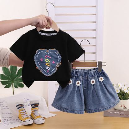 LOVE Girls Heart Denim Sleeveless Set - Black - 4-5T - image 2