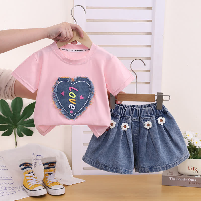 LOVE Girls Heart Denim Sleeveless Set - Pink - 4-5T - image 1