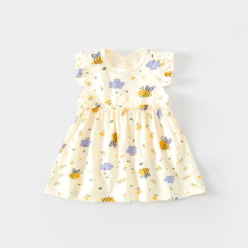 Toddler Baby Girl Beige Flutter Sleeve Dress - Beige Bee - 6-7T - image 3