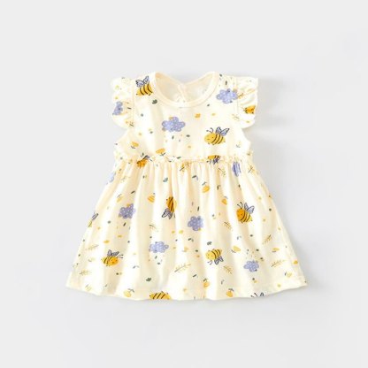 Toddler Baby Girl Beige Flutter Sleeve Dress - Beige Bee - 6-7T - image 3