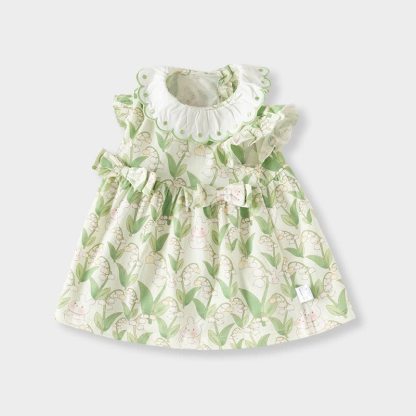 Toddler Baby Girl Bunny and Flower Print Summer Dress - Green - 5-6T - image 2