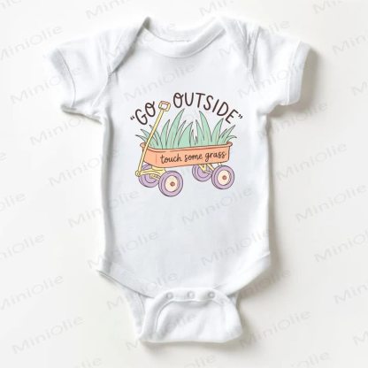 GO OUTSIDE TOUCH SOME GRASS Baby Slogan White Bodysuit - White - 18-24M - image 1