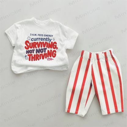 3 A.M. FEED ENERGY CURRENTLY SURVIVING, NOT NOT THRIVING Baby Red Striped 2-piece Set - White&Red - 4-5T - image 1