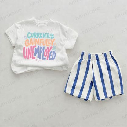 CURRENTLY GAINFULLY UNEMPLOYED Baby Blue Vertical Striped 2-piece Shorts Set - White&Blue - 2-3T - image 1