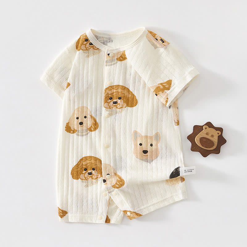 Baby Animal Print Soft Ribbed Short Sleeve Romper - White Dog - 18-24M - image 1