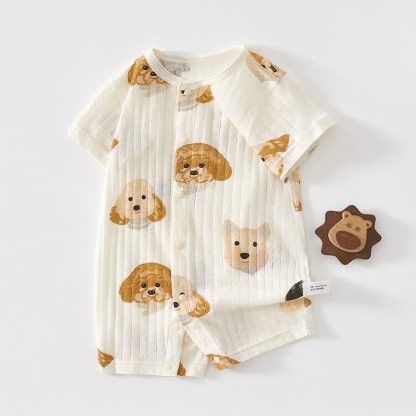 Baby Animal Print Soft Ribbed Short Sleeve Romper - White Dog - 18-24M - image 1