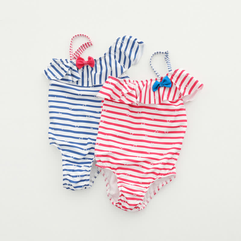 Baby Girls Red Stripe Ruffle One Piece Swimwear - image 1