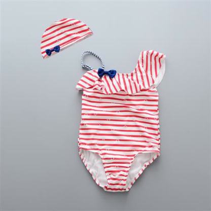 Baby Girls Red Stripe Ruffle One Piece Swimwear - Red - 4-5T - image 2