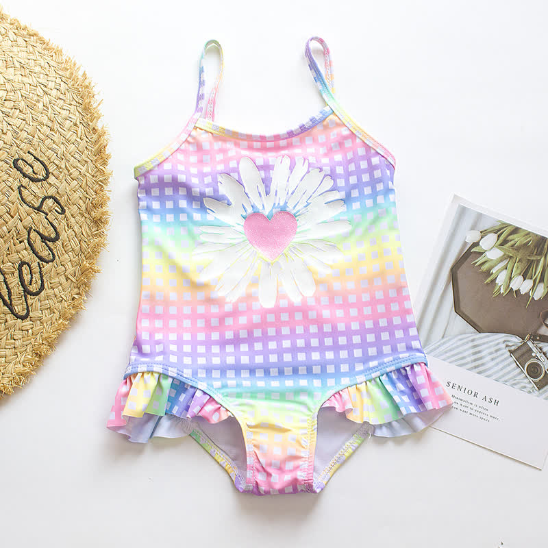 Toddler Girls Daisy Plaid Ruffle One Piece Swimwear - Pink - 8-9T - image 1