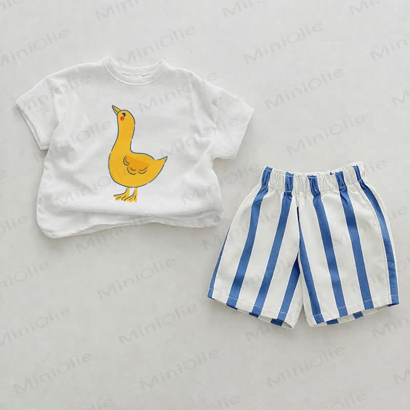 Baby Duck Blue Vertical Striped 2-piece Shorts Set - White&Blue - 2-3T - image 1