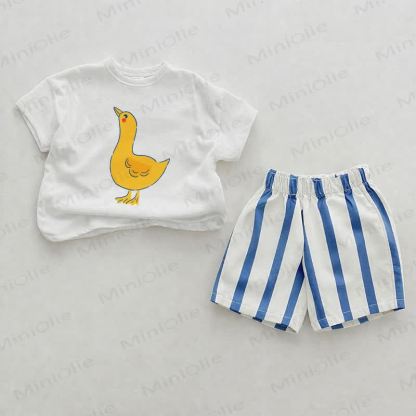 Baby Duck Blue Vertical Striped 2-piece Shorts Set - White&Blue - 2-3T - image 1