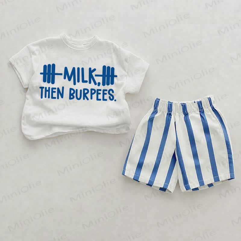 MILK THEN BURPEES. Baby Blue Vertical Striped 2-piece Shorts Set - White&Blue - 2-3T - image 1