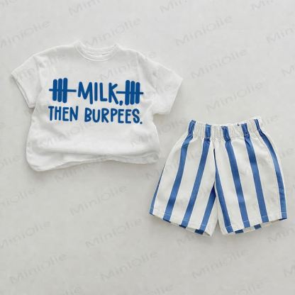 MILK THEN BURPEES. Baby Blue Vertical Striped 2-piece Shorts Set - White&Blue - 2-3T - image 1