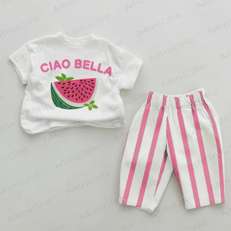 CIAO BELLA Baby Watermelon Print Pink Vertical Striped 2-piece Set - White&Pink - 2-3T - image 1