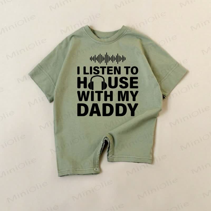 I LISTEN TO MOUSE WITH MY DADDY Baby Green Romper - Green - 18-24M - image 1