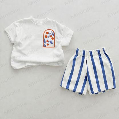 Baby Persimmon Tee and Striped Shorts 2-piece Set - White&Blue - 2-3T - image 1