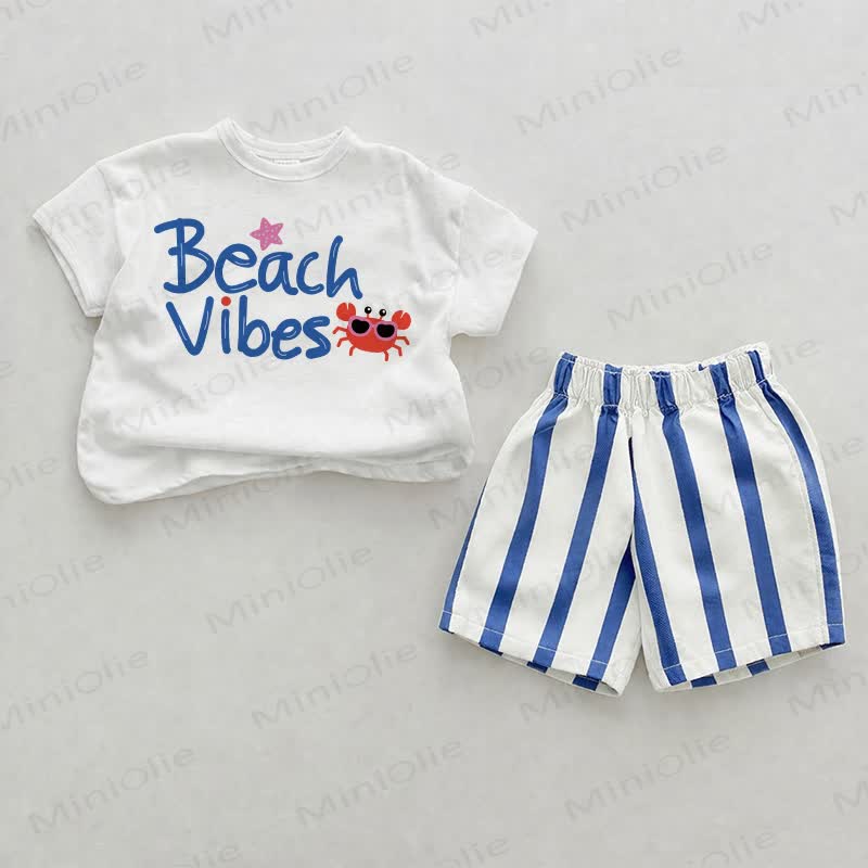 BEACH VIBES Baby Crab Vertical Striped 2-piece Shorts Set - White&Blue - 2-3T - image 1