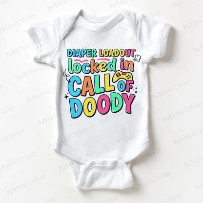 DIAPER LOADOUT LOCKED IN CALL OF DOODY Baby Slogan White Bodysuit - White - 18-24M - image 1