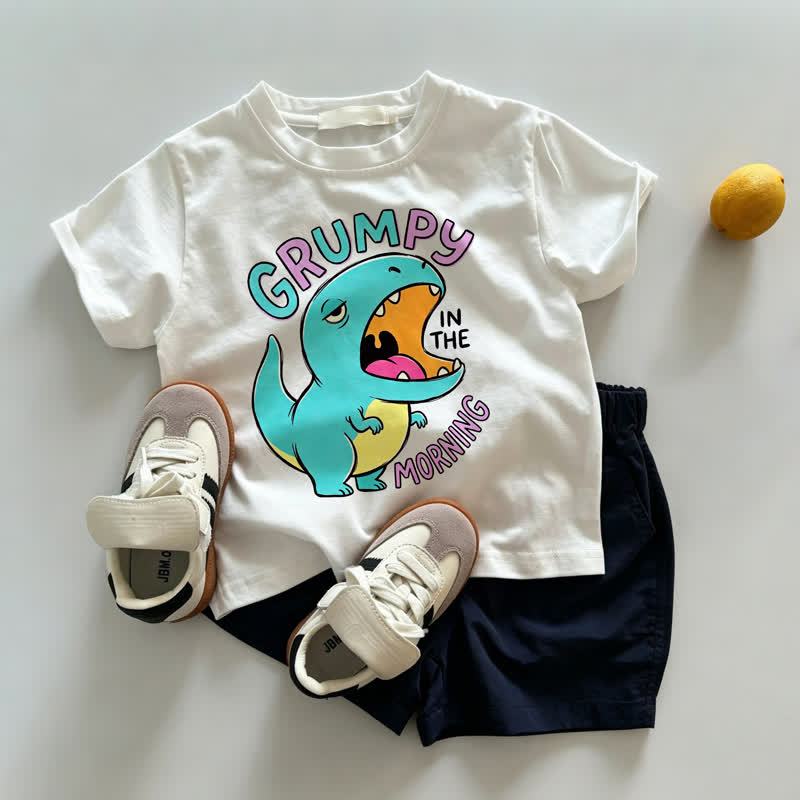GRUMPY IN THE MORNING Baby Toddler White Tee and Navy Shorts 2-piece Set - White&Navy - 3-5T - image 1
