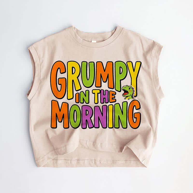 GRUMPY IN THE MORNING Baby Toddler Dinosaur Khaki Tank Top - Khaki - 3-5T - image 1