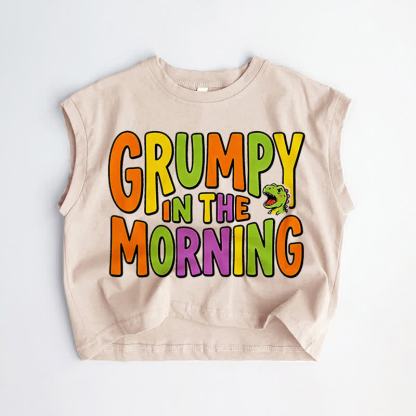 GRUMPY IN THE MORNING Baby Toddler Dinosaur Khaki Tank Top - Khaki - 3-5T - image 1