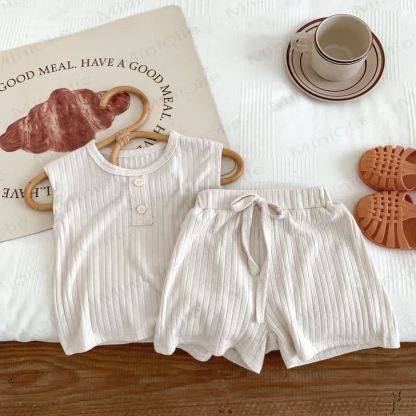 Baby Solid Color Sleeveless Set - Beige - 2-3T - image 3