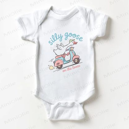 SILLY GOOSE ON THE LOOSE Baby White Goose Print Bodysuit - White - 18-24M - image 1