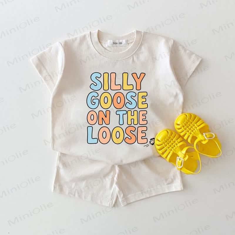 SILLY GOOSE ON THE LOOSE Baby Slogan White 2-piece Set - White - 18-24M - image 1