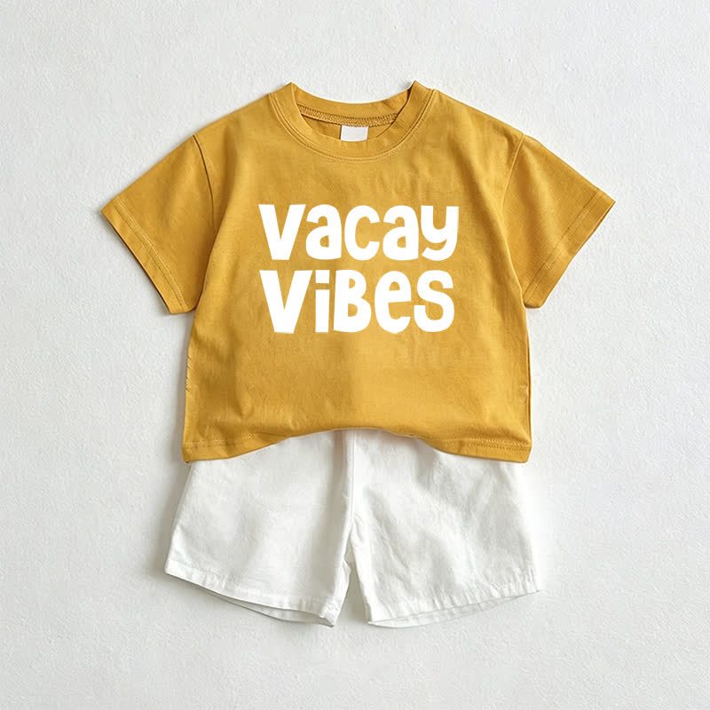 VACAY VIBES Baby Tee and Shorts 2-Piece Set - Yellow&White - 3-5T - image 1