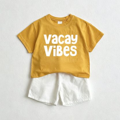 VACAY VIBES Baby Tee and Shorts 2-Piece Set - Yellow&White - 3-5T - image 1