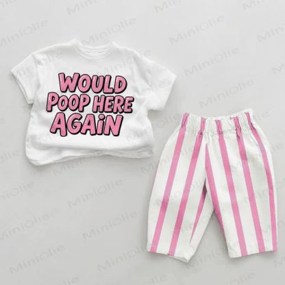 WOULD POOP HERE AGAIN Baby Girls Pink Vertical Striped 2-piece Set - White&Pink - 2-3T - image 1
