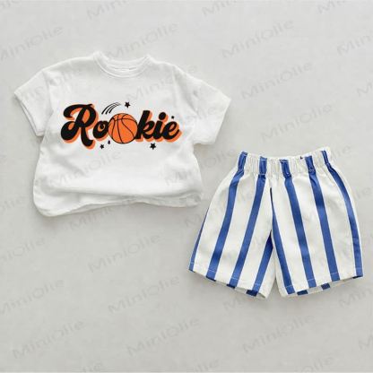 ROOKIE Baby Basketball Blue Vertical Striped 2-piece Shorts Set - White&Blue - 2-3T - image 1