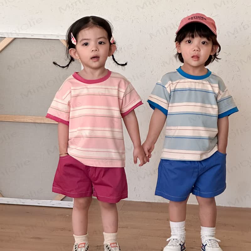 Toddler Pink/Blue Striped Short-Sleeve Set - image 1