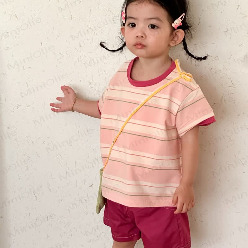 Toddler Pink/Blue Striped Short-Sleeve Set - Pink - 9-10T - image 2