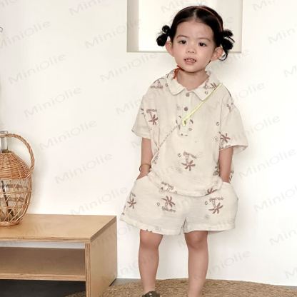Toddler Tree Print Short-Sleeve Set - Beige - 9-10T - image 3