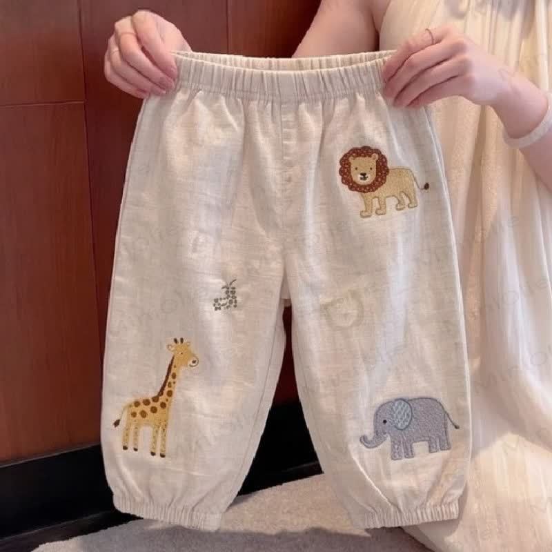Toddler Animals Embroidered Pants - Beige - 6-7T - image 1