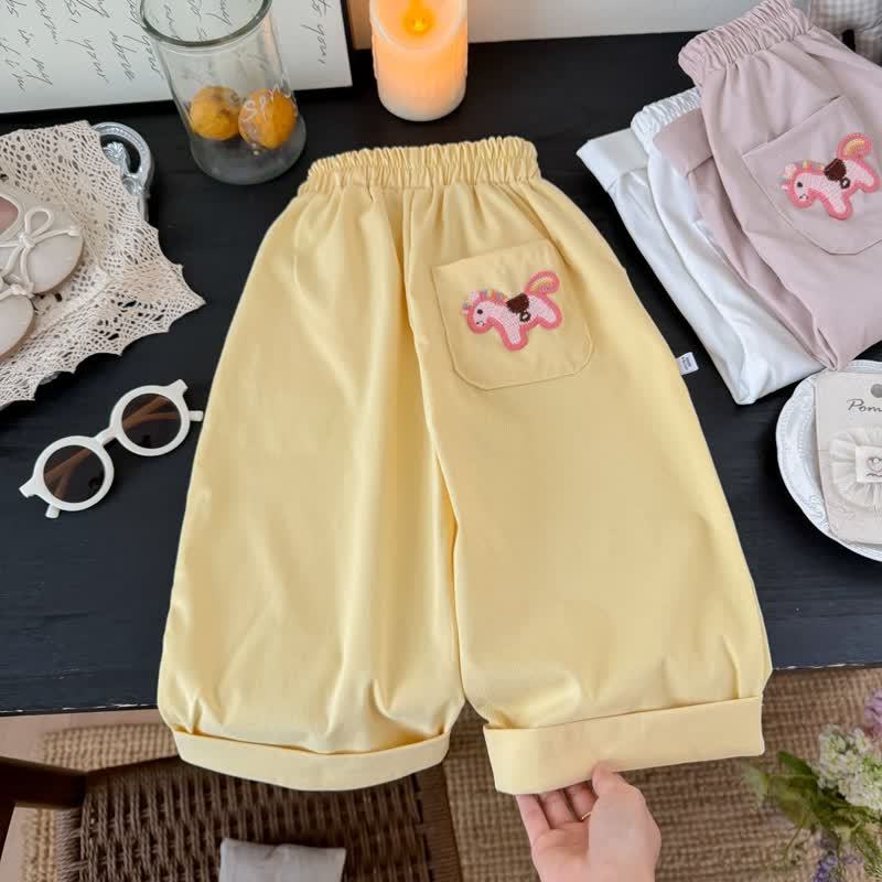 Toddler Girls Horse Embroidery Pocket Lounge Pants - Yellow - 10-11T - image 5