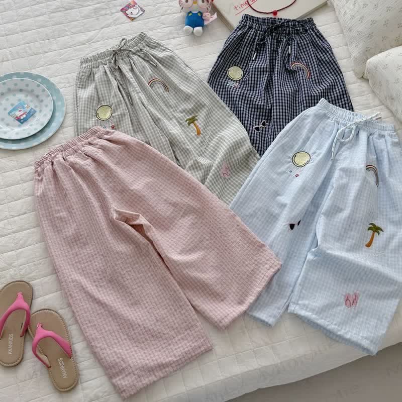 Toddler Beach-themed Embroidered Plaid Pants - image 1