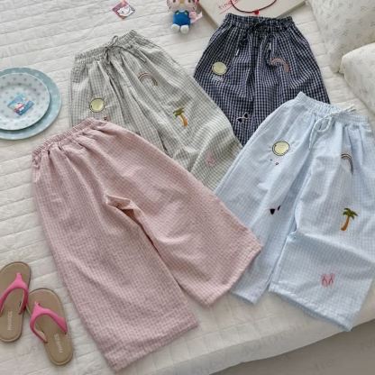 Toddler Beach-themed Embroidered Plaid Pants - image 1