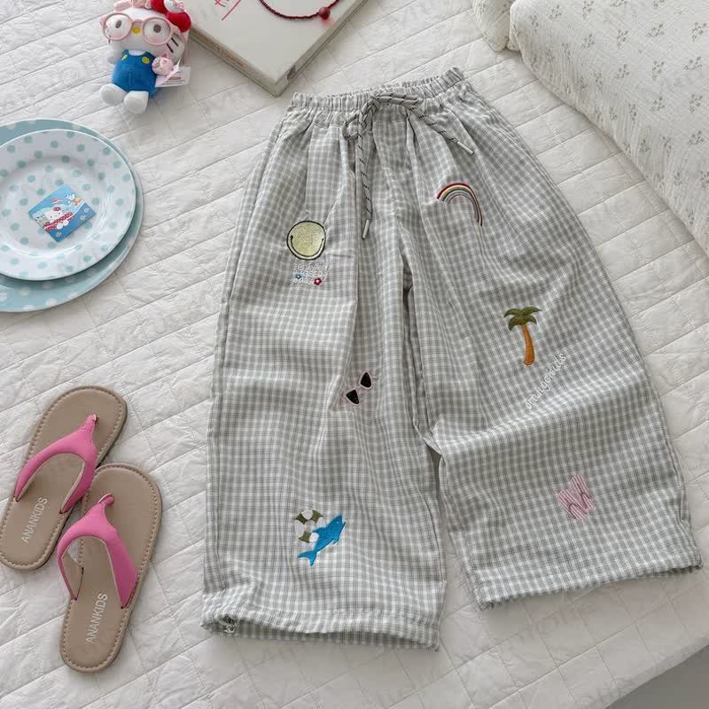 Toddler Beach-themed Embroidered Plaid Pants - Green - 6-7T - image 3
