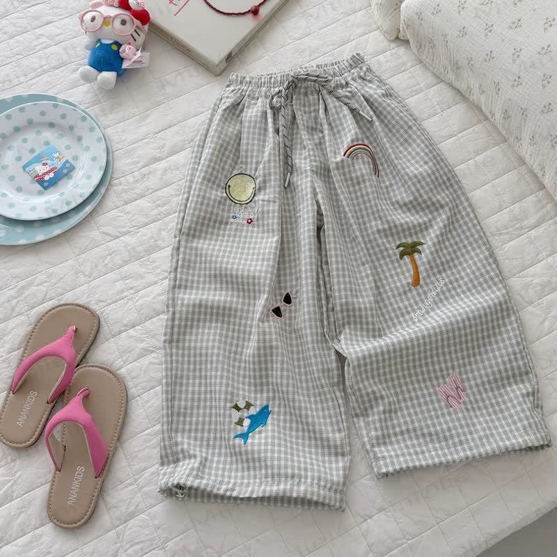 Toddler Beach-themed Embroidered Plaid Pants - Green - 6-7T - image 3