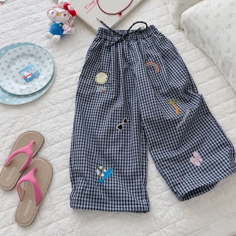 Toddler Beach-themed Embroidered Plaid Pants - Navy - 6-7T - image 4